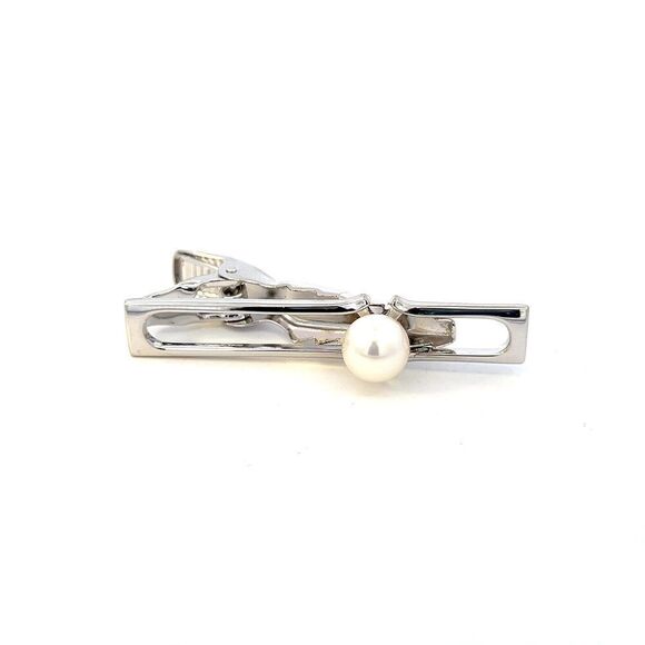 Mikimoto Estate Akoya Pearl Mens Tie Clip 7 mm Silver M413 - Picture 7 of 11